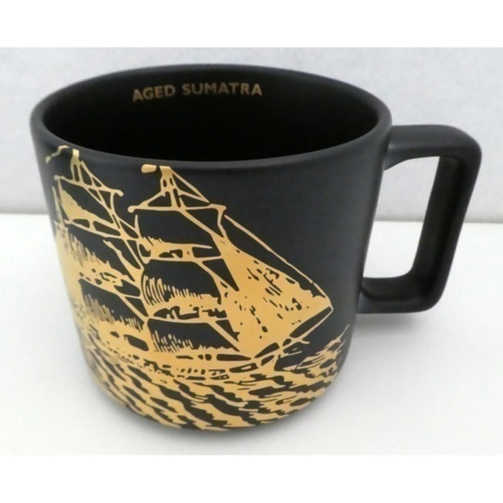 STARBUCKS “AGED SUMATRA” Mug Gold Sailing Ship Black Pirate 2016 release